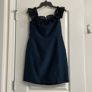 Lulus Blue and Black Polka Dot Dress - M